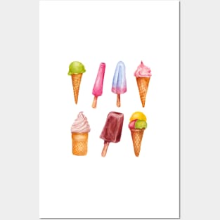 set of watercolor ice cream Posters and Art